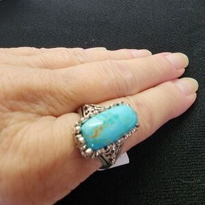 NWT Sterling Silver & 3/4 inch  Long Stone Turquoise Ring SZ 10?